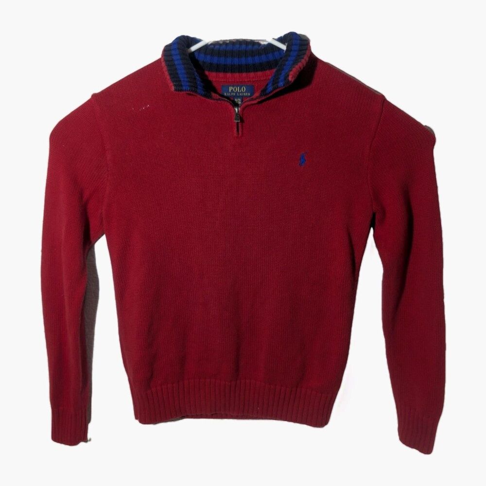 Polo Ralph Lauren Men's Sweater Red 100% Cotton Half Zip XL